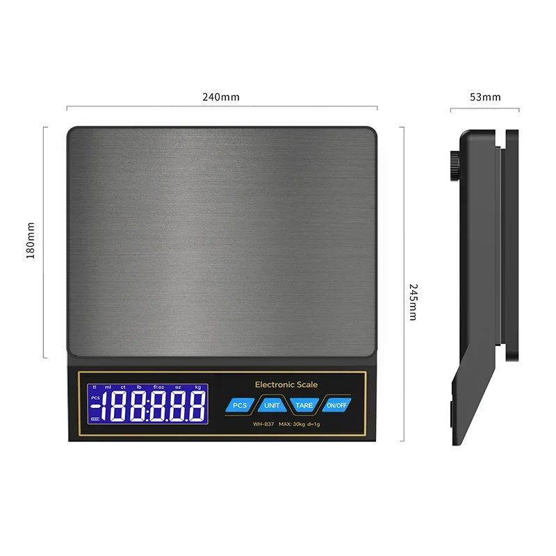 Weiheng LCD Digital Kitchen Scale 30kg 1g Stainless Steel