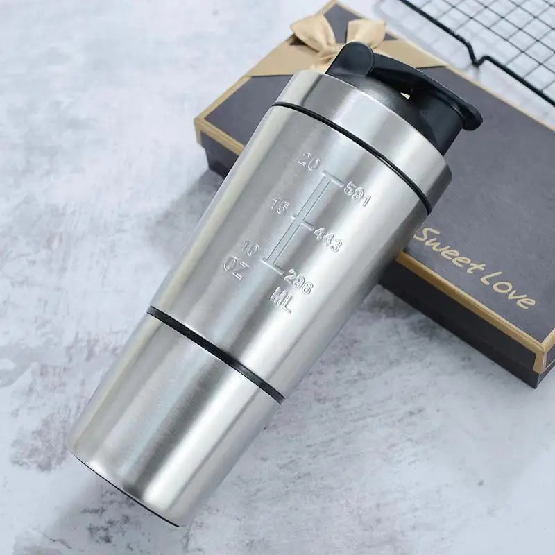Stainless Steel Protein Shaker Cup Portable Fitness Bottle