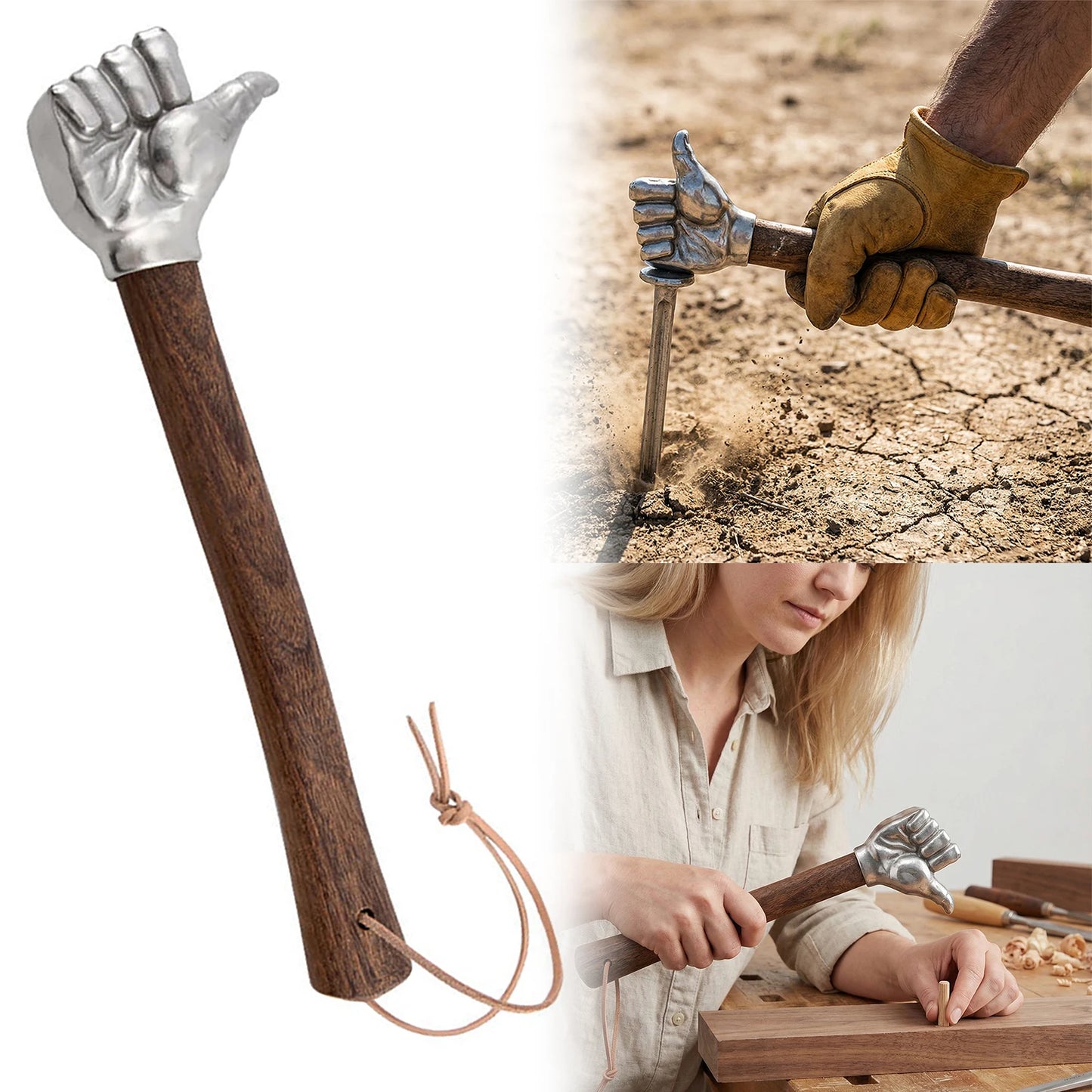 Multifunctional Stainless Steel Hammer With Wooden Handle