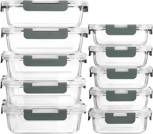 Glass Meal Prep Containers With Lids 10-Pack Airtight Storage