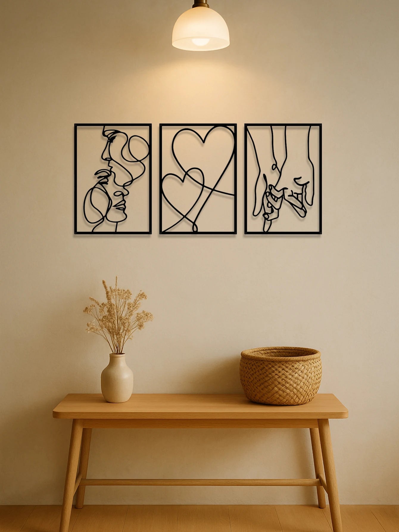 Minimalist Romantic Metal Wall Art Set 3 Pieces Couple Silhouette