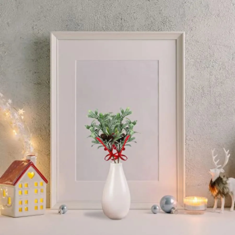 Artificial Frosted Mistletoe Sprigs With Red Berries For Wreaths