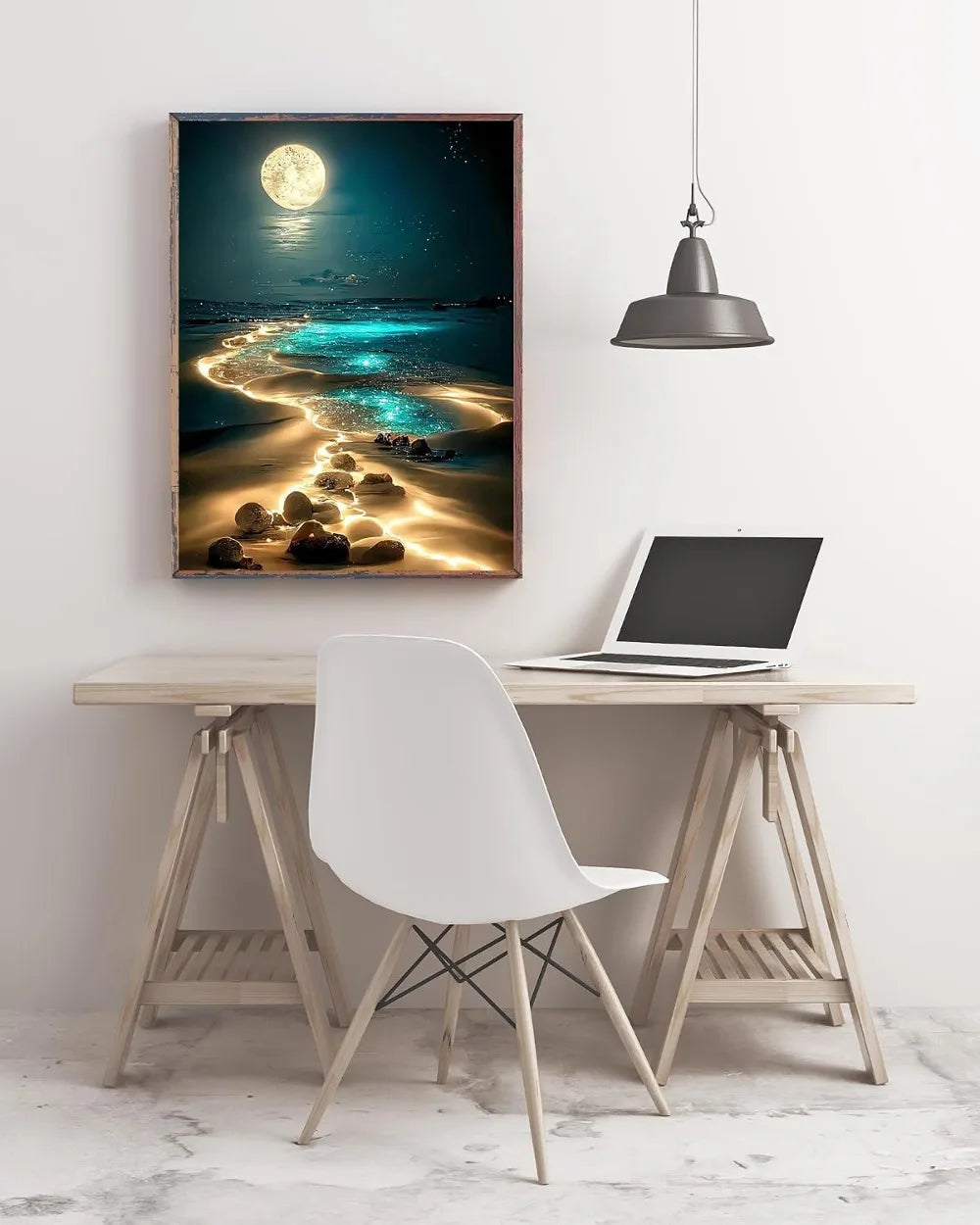 Moonlight Beach Diamond Painting Kit for Adults, 5D Seaside Diamond Art, DIY Full Drill, 12x16 Inch Home Wall Decor