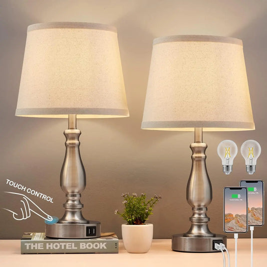 Set Of 2 Dimmable Bedside Lamps With USB Ports Included