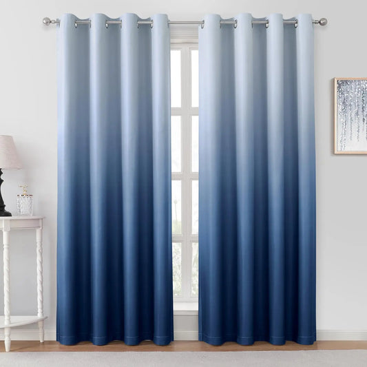 Ombre Blackout Curtains Grommet Two Panel Set For Living Room