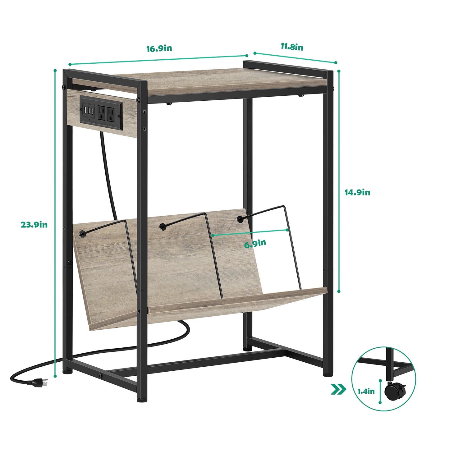 Record Player Stand With Vinyl Storage Table Charging Station