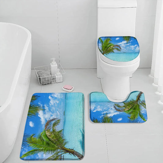 NONECN Beach Seascape Bath Mat Set 3 Piece Non Slip