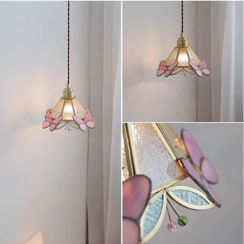 New Retro Copper Tiffany Wall Lamp Simple Reading Light Hanging Villa Bedroom Corridor Living Room Decorative Light Chandeliers