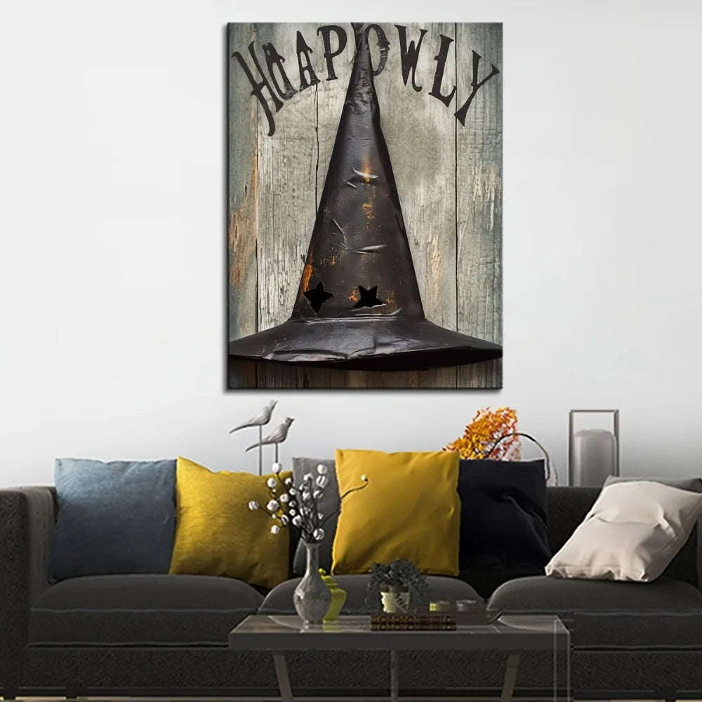 Solid Wood Picture Frame Halloween Witch Hat Wall Decor