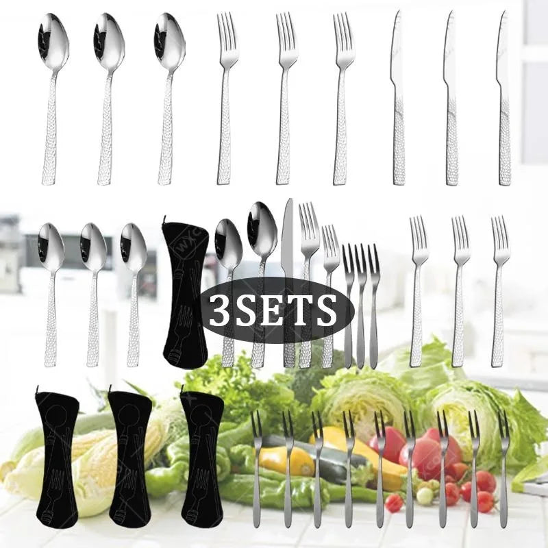WXCOO Hammered Pattern Stainless Steel Cutlery Sets