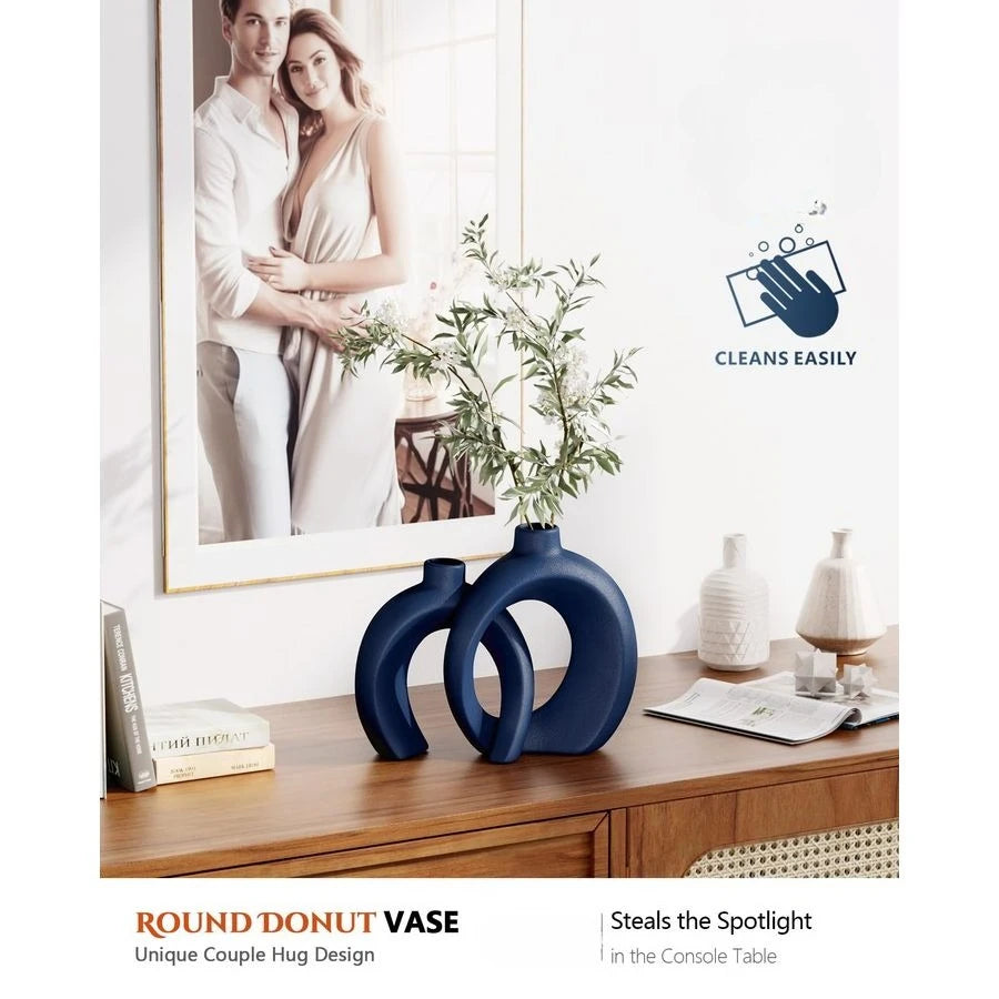 Donut Vase Set Of 2 Minimalist Ceramic Coastal Decor