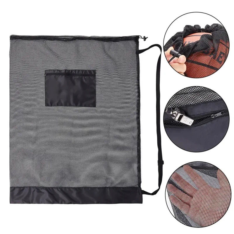 Soccer Ball Mesh Bag Backpack Extra Large Football Storage Bag With Drawstring Zipper Pocket For Holding Basketball Sports Bag