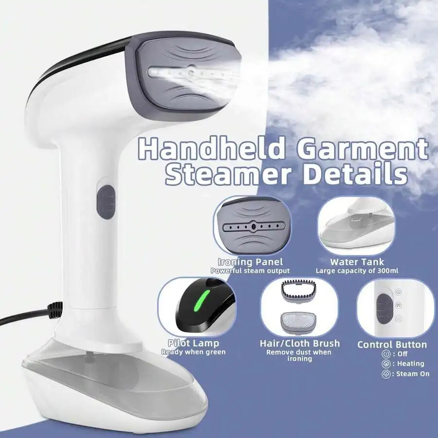 Handheld Clothes Steamer, 1200W Portable Steam Iron For Travel And Home Use, 2 In 1 Fabric Wrinkle Remover 30S Fast Heat Up For